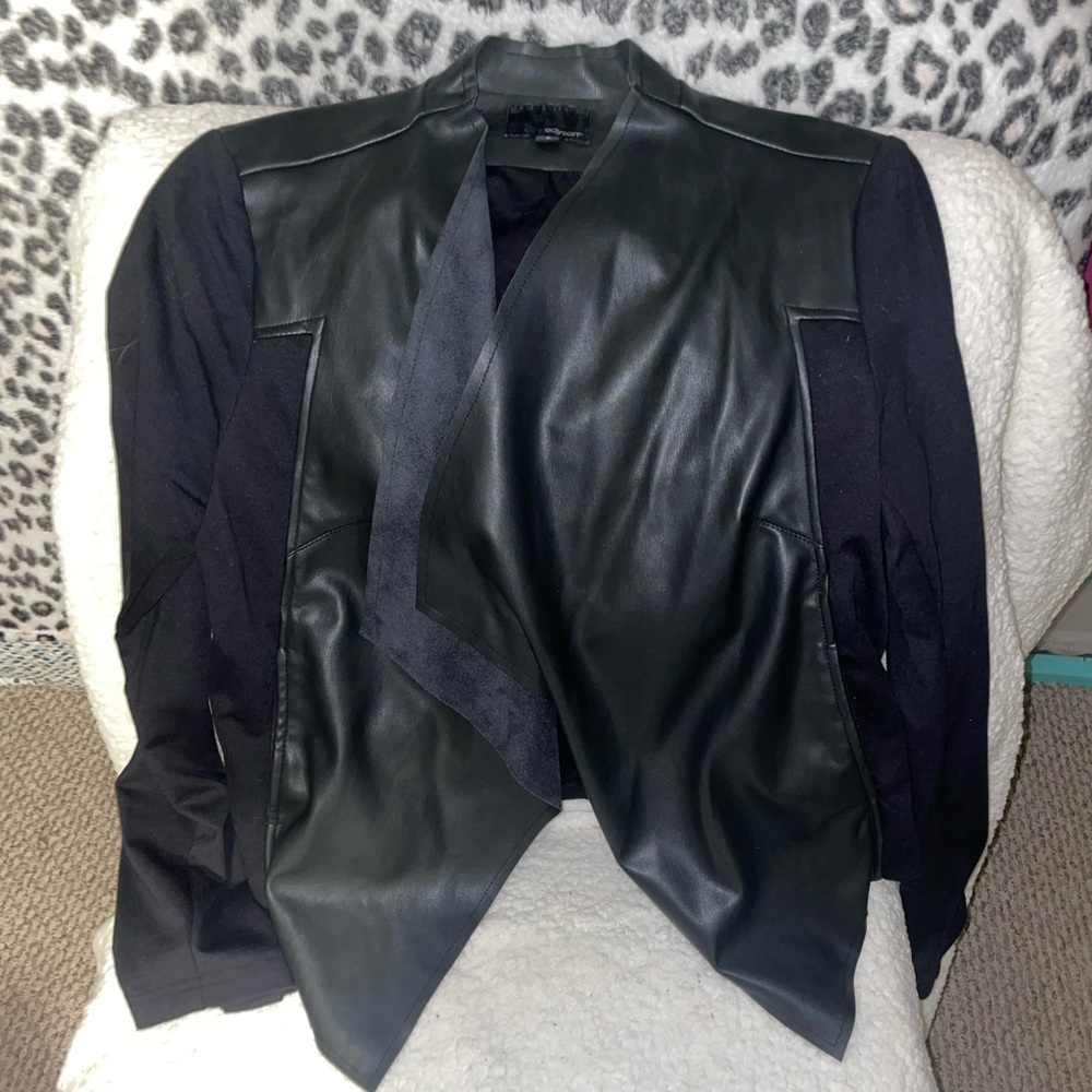 Leather and suede mixed with rayon sleeves and inside lining, swing jacket